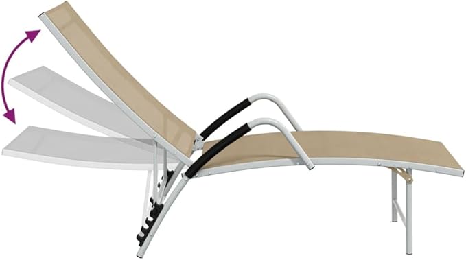 Extra High Cream Adjustable Armrests Sun Lounger Outdoor Textilene Aluminum Frame 76 x 23.8 x 37.8 in Modernes Design - Photo 7