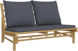 Outdoor Loveseat Dark Grey Natural Bamboo 21.7x39.4x13 in Compact Patio Sectional Sofa for Balcony Garden Terrace - Photo 5