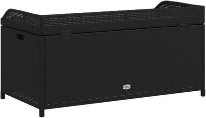 Outdoor Storage Bench 39.4 in Black Wicker Patio Seating for Garden Deck Balcony Front Porch Furniture Waterproof for Pillows & Garden Tools