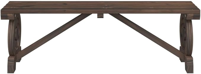 45.3 in Rustic Fir Wood Garden Bench, Burnt Brown Outdoor Seating with Wagon Wheel Armrests, Weather-Resistant 2-Person Bench for Patio, Lawn, Terrace