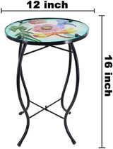 12 Inch Round Dragonfly Glass Side Table, Patio Small Table, Outdoor Side Table, Outdoor Bar Table - Photo 3