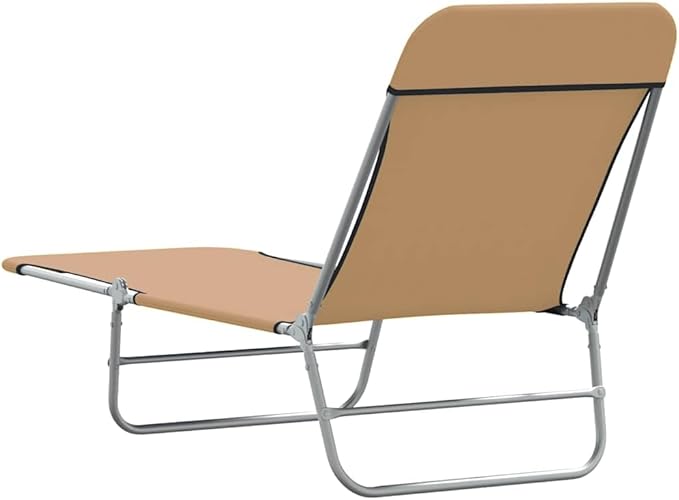 Folding Taupe Sunlounger, Set of 2, 71.7"x22", Steel Frame, Oxford Fabric, Adjustable Backrest & Armrest, 265 lb, Patio Pool Garden