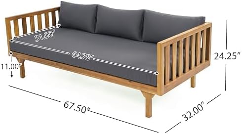 Merax Outdoor Acacia Wood Conversation Set - Patio 3-Seat Loveseat Sofa w/Coushion and Round Coffee Table for Backyard - Photo 5
