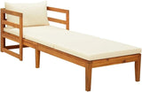 Sun Lounger with Cream White Cushions, Lounge Chair Wooden, Sun Chair, Long Chairs for Outside, Pool Chaise Lounge Chair - Photo 1