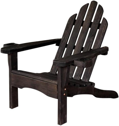 Amish Casual Heavy Duty Adirondack Chair with Cup Holder in Semi-Solid Black Stain - Authentic Amish Craftmanship from Treated Pine, Outdoor Chair Made in The USA, 800 Lb Weight Capacity