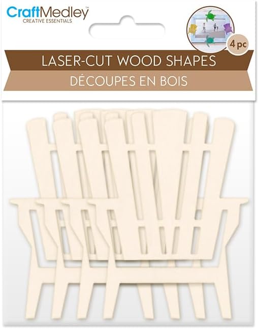 Wood Adirondack Beach Chairs - Unfinished Laser Cut Wooden Shapes- Natural Wood - 4 Pieces