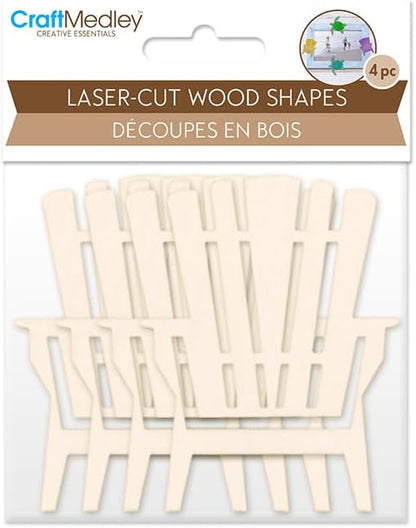 Wood Adirondack Beach Chairs - Unfinished Laser Cut Wooden Shapes- Natural Wood - 4 Pieces