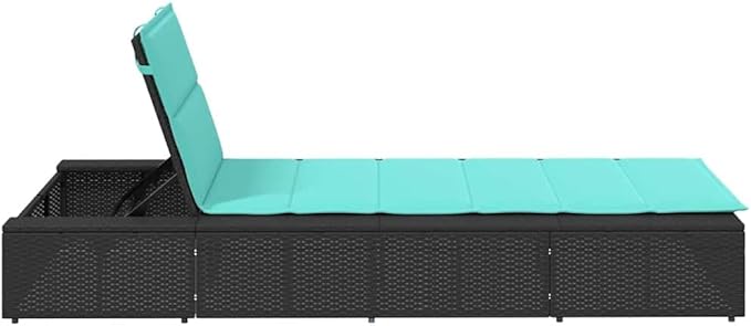 Large Black Poly Rattan Outdoor Chaise Lounge 82.7 x 39.4 in Adjustable Backrest No-Assembly Sunbed for Patio Poolside - Photo 7