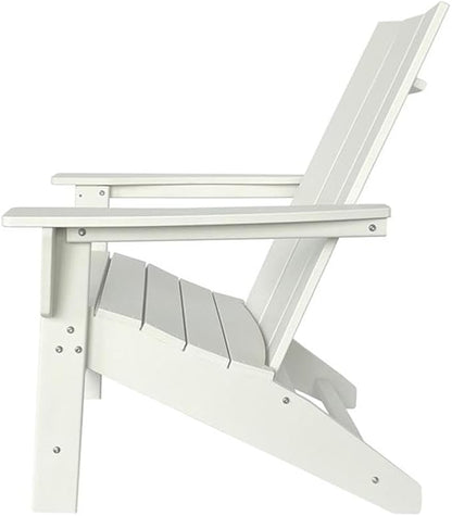 Pemberly Row Modern Resin Adirondack Chair, Weatherproof HDPE Plastic, White Finish, 35.5" H x 29" W x 32" D, Folding Design, UV-Protected Scratch-Resistant Surface, Indoor/Outdoor Patio Porch Garden