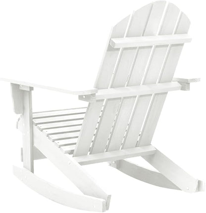 White Hardwood Outdoor Rocking Chair, 36 x 27.6 x 36.2 in Vintage Patio Chair, Weather-Resistant Porch Glider for Balcony, Garden & Small Deck