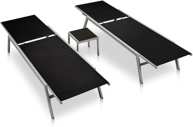 Outdoor Chaise Lounge Beach Lounge Chair Sun Chair Sun Loungers 2 pcs with Table Steel and Textilene Black