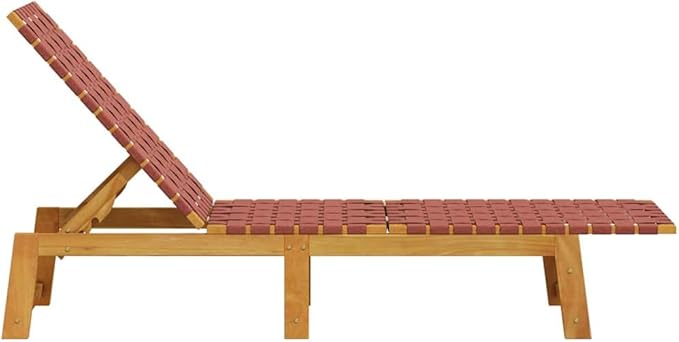 Adjustable Red Outdoor Chaise Lounge 21.7"x61.8"x34.3" Solid Acacia Wood Frame w/UV Olefin Cushion Modern Sun Lounger - Photo 5