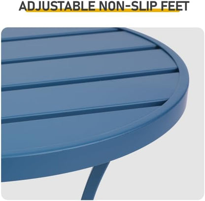 20" Side Table Outdoor Indoor, Round Metal Patio End Table, Small Weather-Resistant Accent Table with Adjustable Feet for Garden, Balcony, Living Room, Bedroom (Navy Blue)