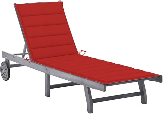 Solid Acacia Wood Sunlounger, 78.7x23.6x32.7 in Grey Chaise Lounge for Garden, Patio, Poolside Outdoor Relaxation with Adjustable Backrest & Wheels