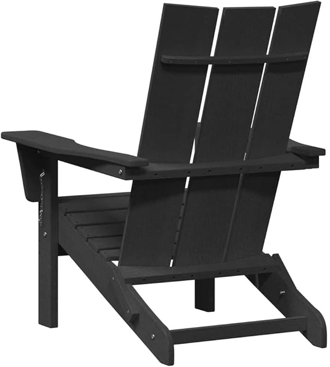 Folding Adirondack Chair Black 74.5 x 80.5 x 90cm HDPE Plastic Outdoor Furniture with Foldable Design for Patio Garden Terrace Seating
