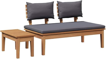 Brown Solid Teak Wood Garden Bench Set 2 pcs Modern Outdoor Furniture for Patio Terrace with Rustic Farmhouse Style Durable Weather-Resistant Assembly Required