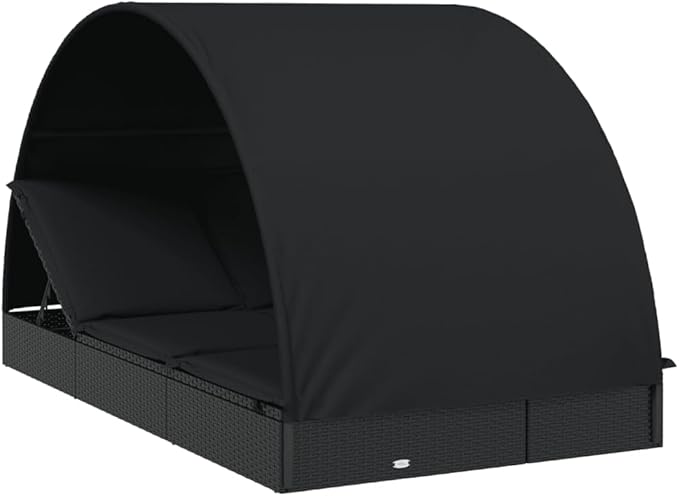 2-Person Outdoor Chaise Lounge Black Rattan Sunbed 83x44x55 in Weather-Resistant Fabric Cushions Adjustable Armrest for Patio Garden Poolside Deck