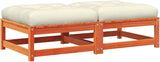Outdoor Patio Garden Footstool Set 2-Pack, 27.6"x27.6" Solid Pine Wood Stools with Removable Cream Cushion - Photo 2