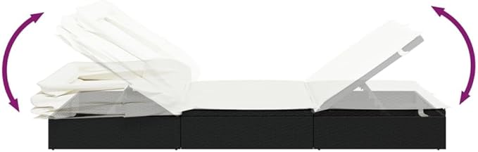 Foldable Sunbed with Adjustable Roof, Modern Black Poly Rattan Outdoor Chaise Lounge for Poolside, Garden, Patio - Photo 8