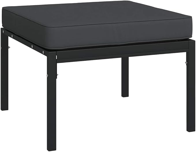 vidaXL Outdoor Footstool 2 Pcs - Patio Garden Ottoman Footrest with Gray Cushions - Modular Steel Frame - Comfortable - Photo 6
