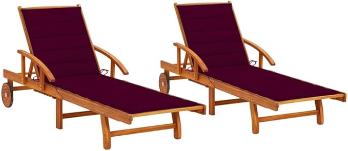 Solid Acacia Wood Outdoor Chaise Lounge Set 2 Pack, 78.3" Folding Patio Tanning Chairs with Wheels, 5-Position Reclining - Photo 1