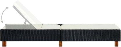 (Fast Delivery) Outdoor Chaise Lounge, Sun Lounger, for Deck,Indoor,Yard,Balcony, Garden,Sandy Beach Sunbed with Cushion Poly Rattan Black