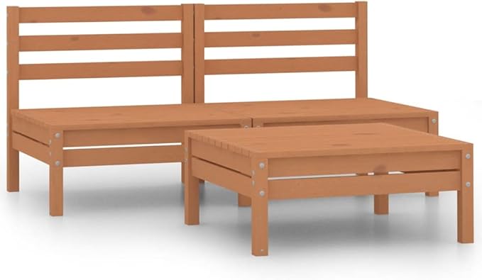 3-Piece Patio Lounge Set, Solid Pinewood Garden Conversation Set, Honey Brown Outdoor Sofa with Coffee Table, Rustic Modular Furniture for Backyard Porch