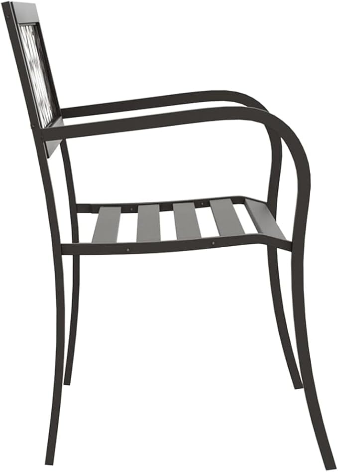Black Powder-Coated Steel Garden Bench with Plastic Seat, Vintage Outdoor Seating for Patio Balcony Garden, Durable Weather-Resistant Furniture for Relaxation Socializing