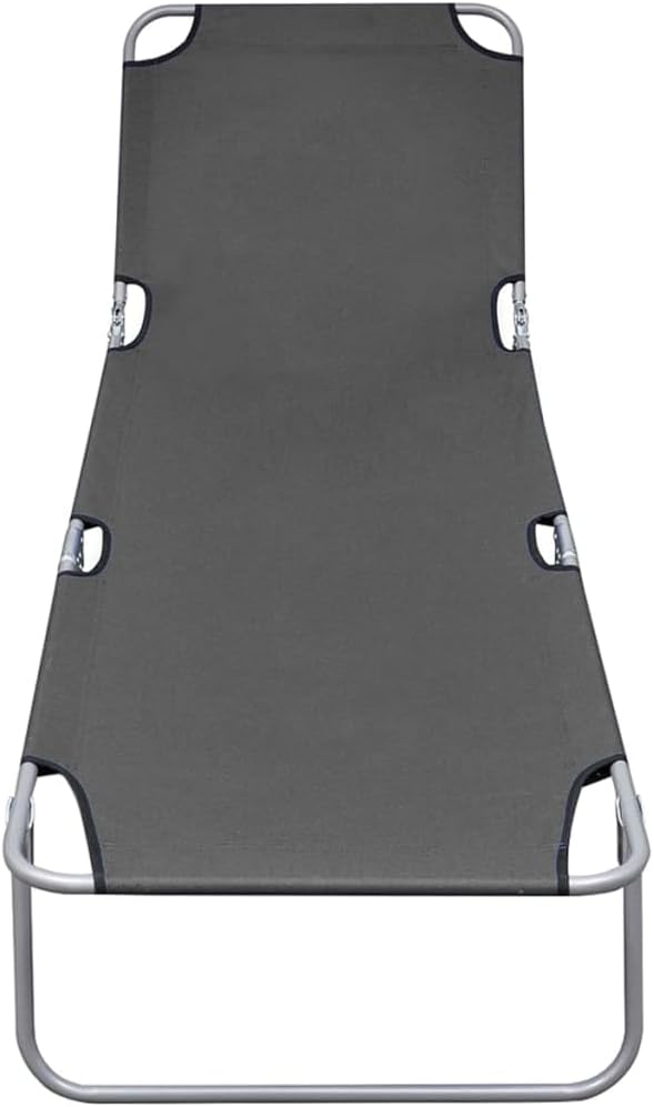 Folding Sunlounger Grey 74.4"x22.8" Powder-Coated Steel Frame Portable Outdoor Chaise Lounge with Adjustable Backrest for Garden Patio Poolside Beach