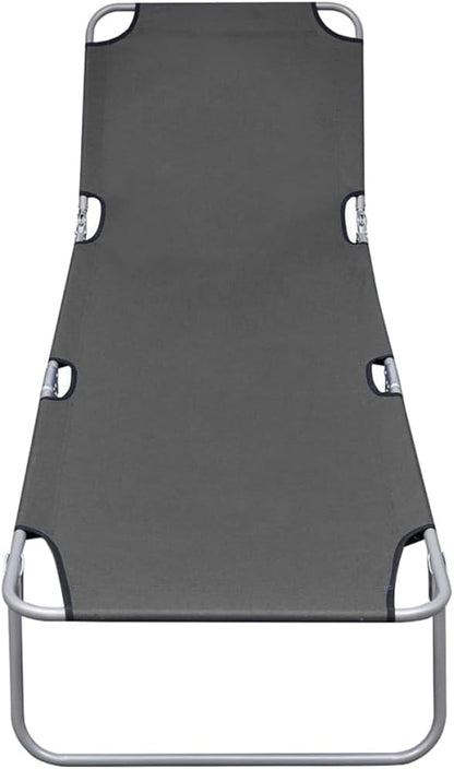 Folding Sunlounger Grey 74.4"x22.8" Powder-Coated Steel Frame Portable Outdoor Chaise Lounge with Adjustable Backrest for Garden Patio Poolside Beach