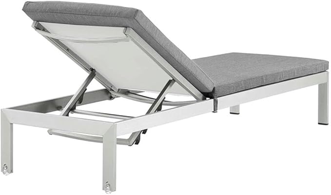Modway Shore Aluminum Outdoor Patio Chaise Poolside Lounge Chair with Cushion in Silver Gray