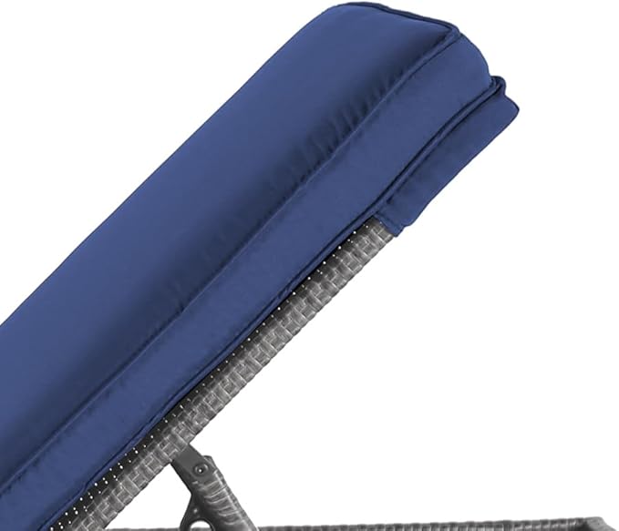 Patiorama Outdoor Patio Chaise Lounge Chair, Elegant Reclining Adjustable Pool Rattan Chaise Lounge Chair with Cushion, Grey PE Wicker, Steel Frame, Blue, Set of 2