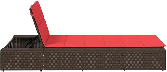 Brown Poly Rattan Outdoor Chaise Lounge 39.4 x 32.6 x 31.1 in Adjustable Backrest & Armrest for Patio Poolside Sunbathing, Garden Backyard Backyard Relaxation