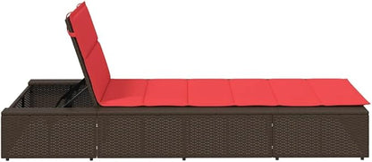 Brown Poly Rattan Outdoor Chaise Lounge 39.4 x 32.6 x 31.1 in Adjustable Backrest & Armrest for Patio Poolside Sunbathing, Garden Backyard Backyard Relaxation