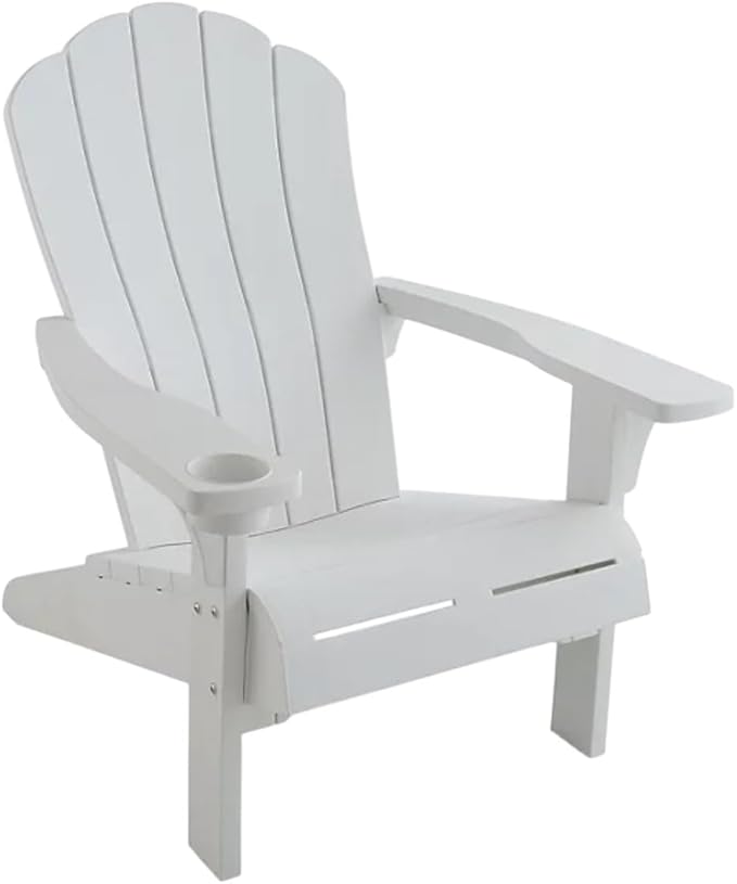 Modern Adirondack Chair with Cup Holder, Outdoor Patio Furniture (White)