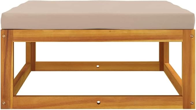Acacia Wood Outdoor Garden Footrest, Taupe Cushion, Modular Design, Weather-Resistant, Patio Balcony Backyard Seating - Photo 3
