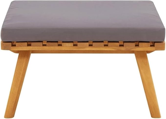 BOWERY HILL Solid Acacia Wood Garden Footstool, Natural Wood with Dark Grey Weather-Resistant Cushion - Photo 8