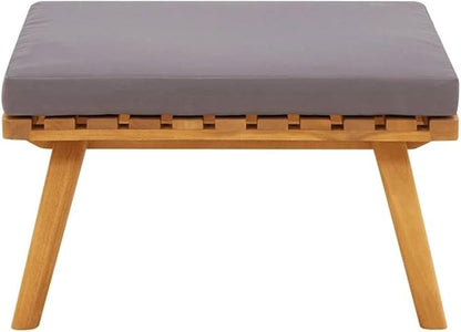 BOWERY HILL Solid Acacia Wood Garden Footstool, Natural Wood with Dark Grey Weather-Resistant Cushion, Square Oiled Finish, 23.6 x 23.6 x 11.4 in, Outdoor Patio or Garden Furniture
