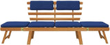 Convertible Garden Bench with Cushions, Outdoor Daybed, Acacia Wood Patio Furniture, Grey Wash Finish Brown and Blue - Photo 4