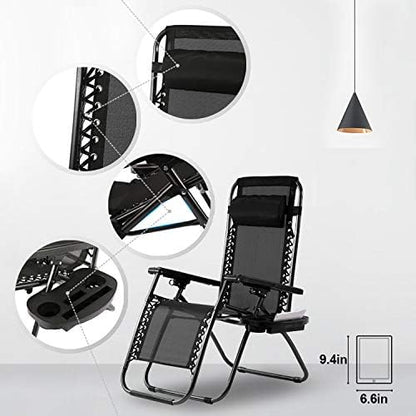 FDW Zero Gravity Chairs Set of 2 Black Lounge Patio Chairs Outdoor Yard Beach with Cup Holders, Black