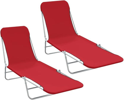 Red Folding Sun Lounger Set, 2-Pack, 71.7"x22"x9.6", Steel Frame, UV Fabric, for Garden Pool Camping