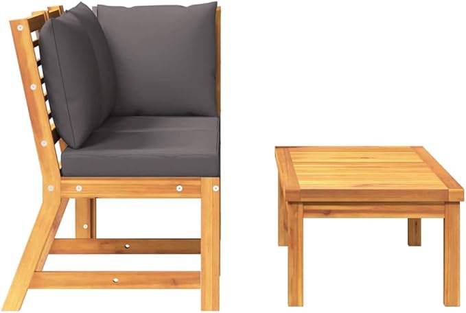 Dark Grey Solid Acacia Wood 3-Piece Garden Lounge Set with Modular Corner Sofa Middle Sofa and Coffee Table for Patio - Photo 6