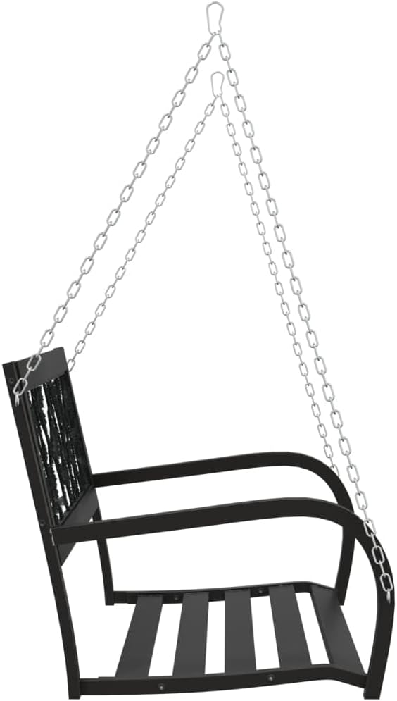 Patio Swing Bench 49.2" Steel and Plastic Black Garden Bench Porch Bench Outdoor Bench Deck Bench for patios, Gardens, Decks