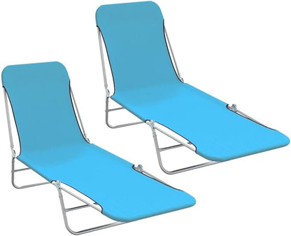Folding Blue Outdoor Chaise Lounge Set of 2, 72 x 22 x 9 in Powder-Coated Steel, Adjustable Backrest, Lightweight Beach Lounge Chair for Patio Poolside Garden