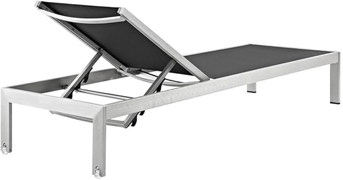 Modway Shore Aluminum Textilene® Mesh Outdoor Patio Six Poolside Chaise Lounge Chairs in Silver Black - Photo 5