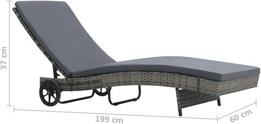 Anthracite PE Rattan Outdoor Chaise Lounge, 78.3" x 23.6" Modern Reclining Patio Lounger with Wheels & Cushion, 330 lb Capacity Sunbathing Chair for Garden, Poolside and Balcony