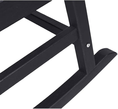 Outdoor Rocking Chair Set with Side Table, 3-Piece Rocking Chair Set with Wood-Texture,All Weather-Resistant,Black (Black + HDPE)