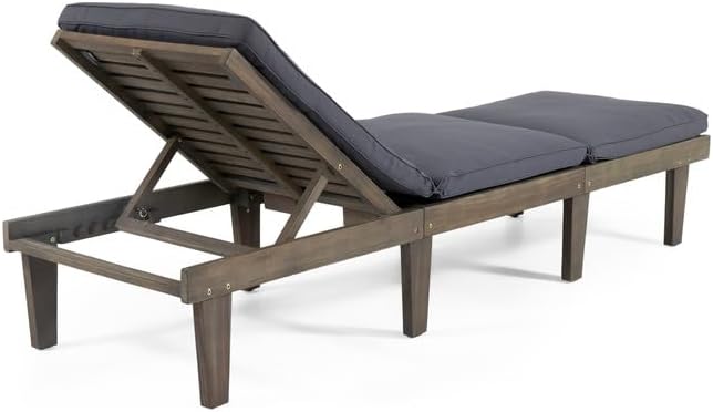 Acacia Wood Outdoor Chaise Lounge Chair with Cushion, Adjustable Recline Patio Lounger for Pool - Photo 5