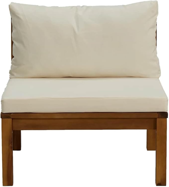 Cream White Modular Outdoor Sectional Middle Sofa 27.2 in Solid Acacia Wood Frame Patio Seating for Garden - Photo 3