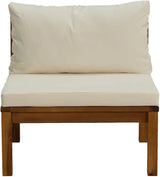 Modular Outdoor Middle Sofa Cream White Acacia Wood 27.2x25.6x24.6in Weather-Resistant Polyester Cushion Patio Loveseat - Photo 4